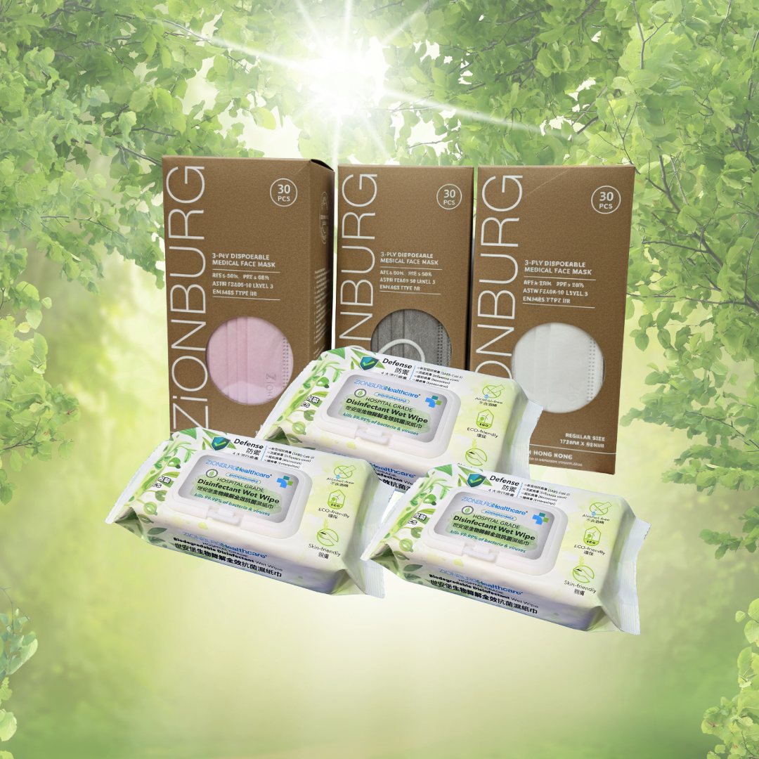 3x 3-ply Medical Mask + 3x Hospital Grade Biodegradable Disinfectant Wipes